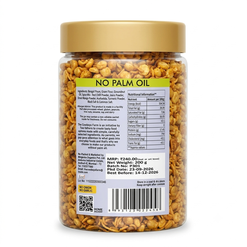 Sev | Masaledar Chatpata Chana Dal Sev -  Refined Sugar, Palm Oil, No Artificial Color, Flavor &amp; Preservatives - The Cow boys Farm - 260gm