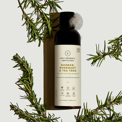 Shampoo | Baobab (Rosemary &amp;amp; Tea Tree) - Handproduct - Relieves Itchy Scalp &amp;amp; Reduces Dandruff - Natural - Indian - Vegan, Cruelty Free, Gmo Free, No Synthetic Fragrances &amp;amp; Zero Dyes - Juicy Chemistry - 200ml