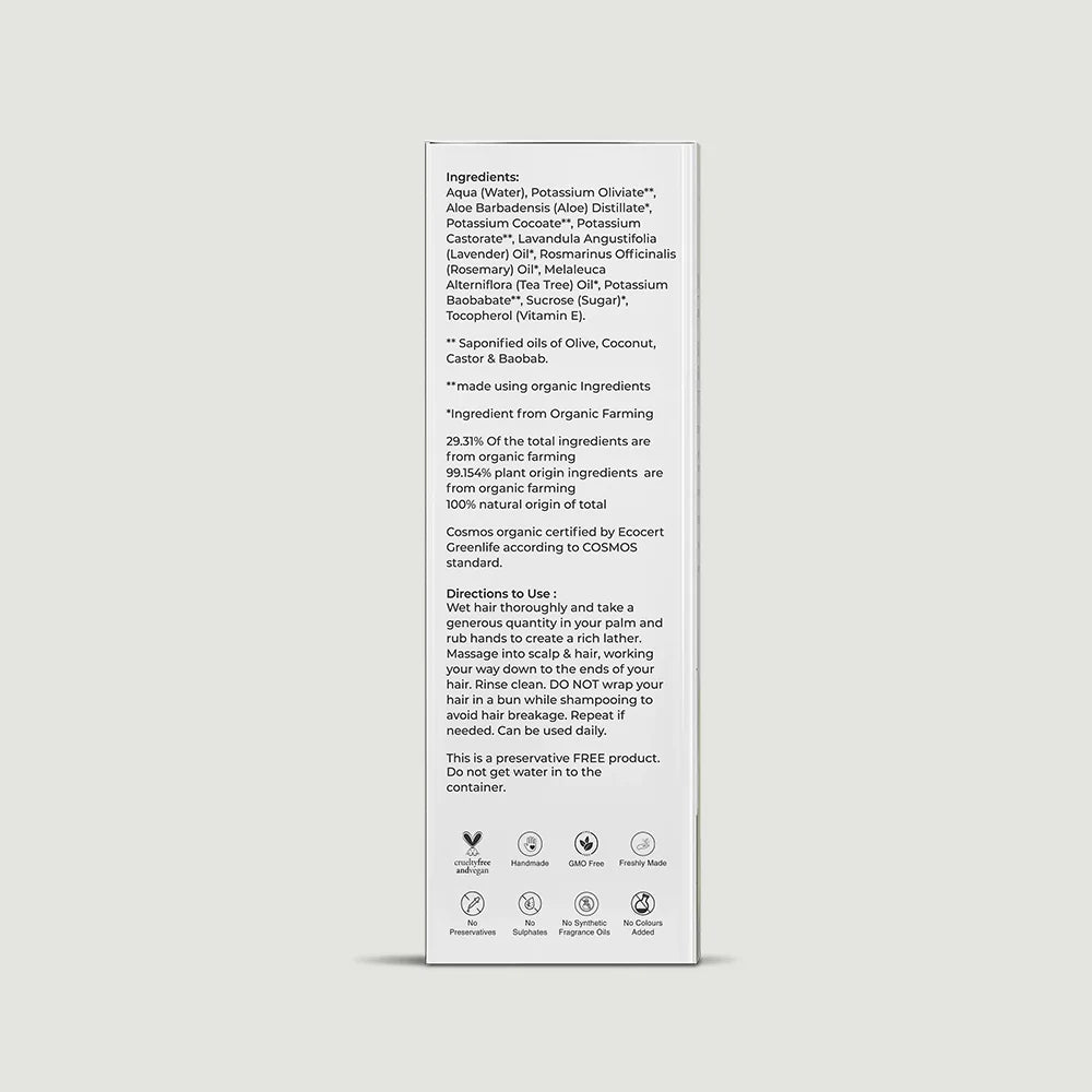 Shampoo | Baobab (Rosemary &amp;amp; Tea Tree) - Handproduct - Relieves Itchy Scalp &amp;amp; Reduces Dandruff - Natural - Indian - Vegan, Cruelty Free, Gmo Free, No Synthetic Fragrances &amp;amp; Zero Dyes - Juicy Chemistry - 200ml