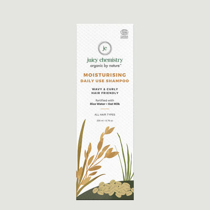 Shampoo | Moisturising Daily Use - (Deeply Conditions &amp;amp; Helps Combat Frizz) - Handmade - COSMOS Natural - Indian - Vegan, Crutely Free, Gmo Free, Zero Dyes, Zero Sulphates &amp;amp; No Synthetic Fragrances - Juicy Chemistry - 200ml