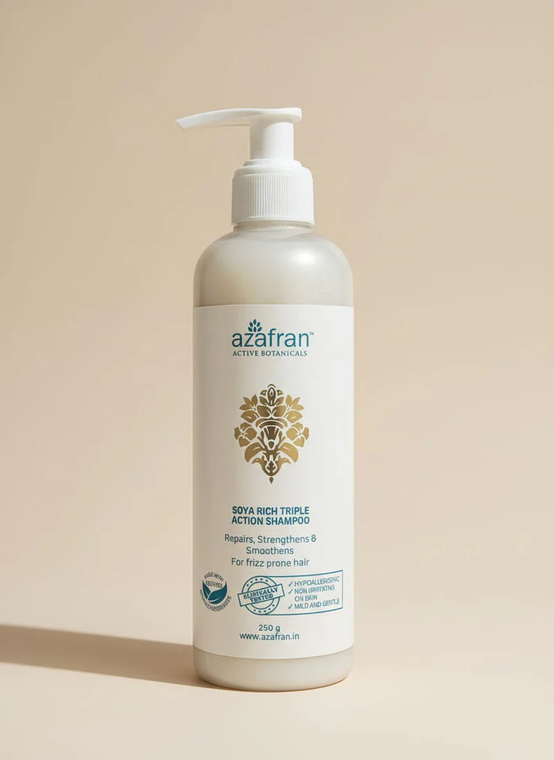 Soya Rich Triple Action Shampoo- Repairs, Strengthens & Smoothens - Azafran Organics - 200gm