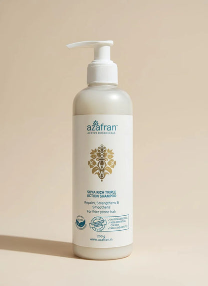 Soya Rich Triple Action Shampoo- Repairs, Strengthens &amp; Smoothens - Azafran Organics - 200gm