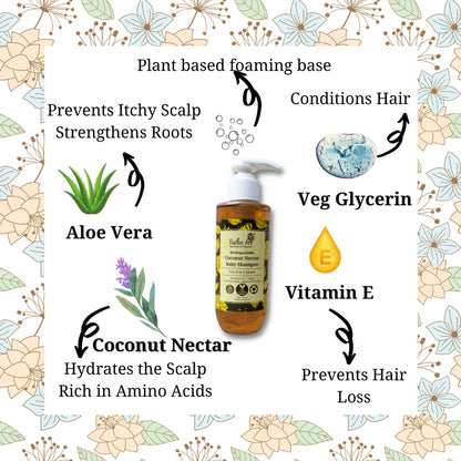 Shampoo | Coconut Nectar - For Baby – Vegan, Sulphate Free, Paraben Fee &amp;amp; Silicone Free - Rustic Art – 210gm