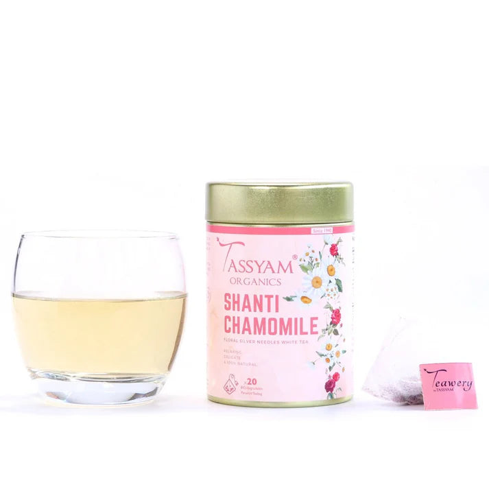 Tea | Shanti Chamomile - Floral Silver Needles White Tea - Natural - No Artificial Flavors - Tassyam Organics - 20gm