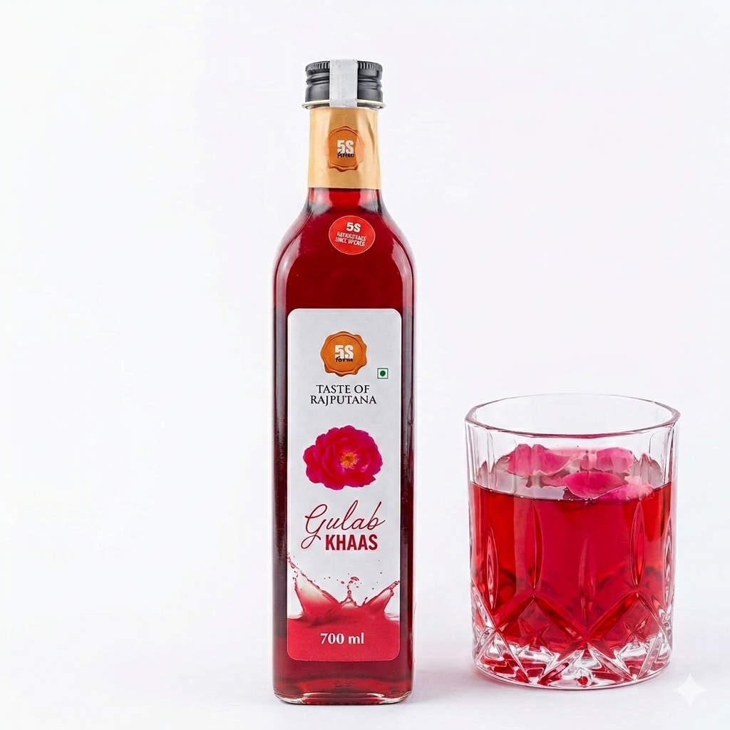 Sharbat | Gulab Khaas – Taste Of Rajputana - Natural Ingredients - No Added Artificial Colors, Distillation &amp;amp; No Added Preservatives – 5S Farm – 700ml