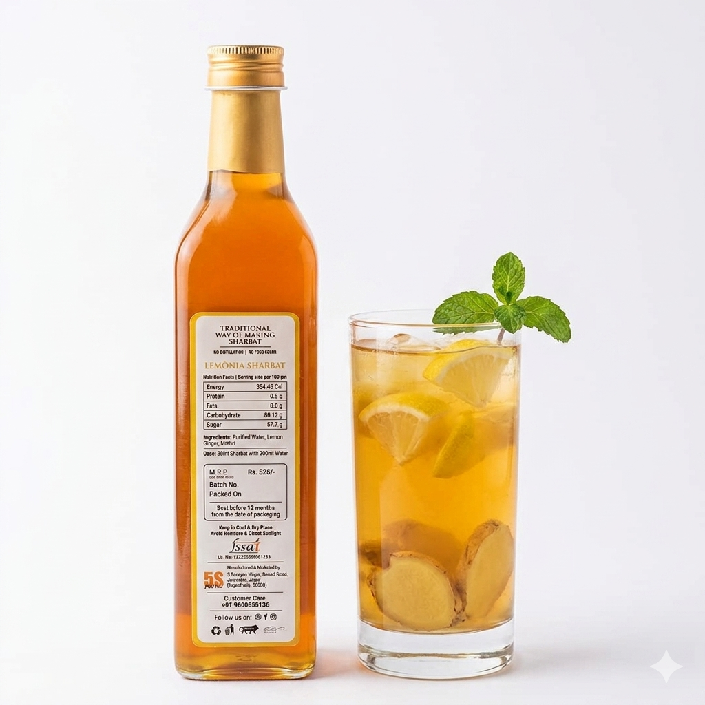 Sharbat | Lemonia – Taste Of Rajputana – No Added Artificial Colors, Distillation &amp;amp; No Added Preservatives – 5S Farm – 700ml