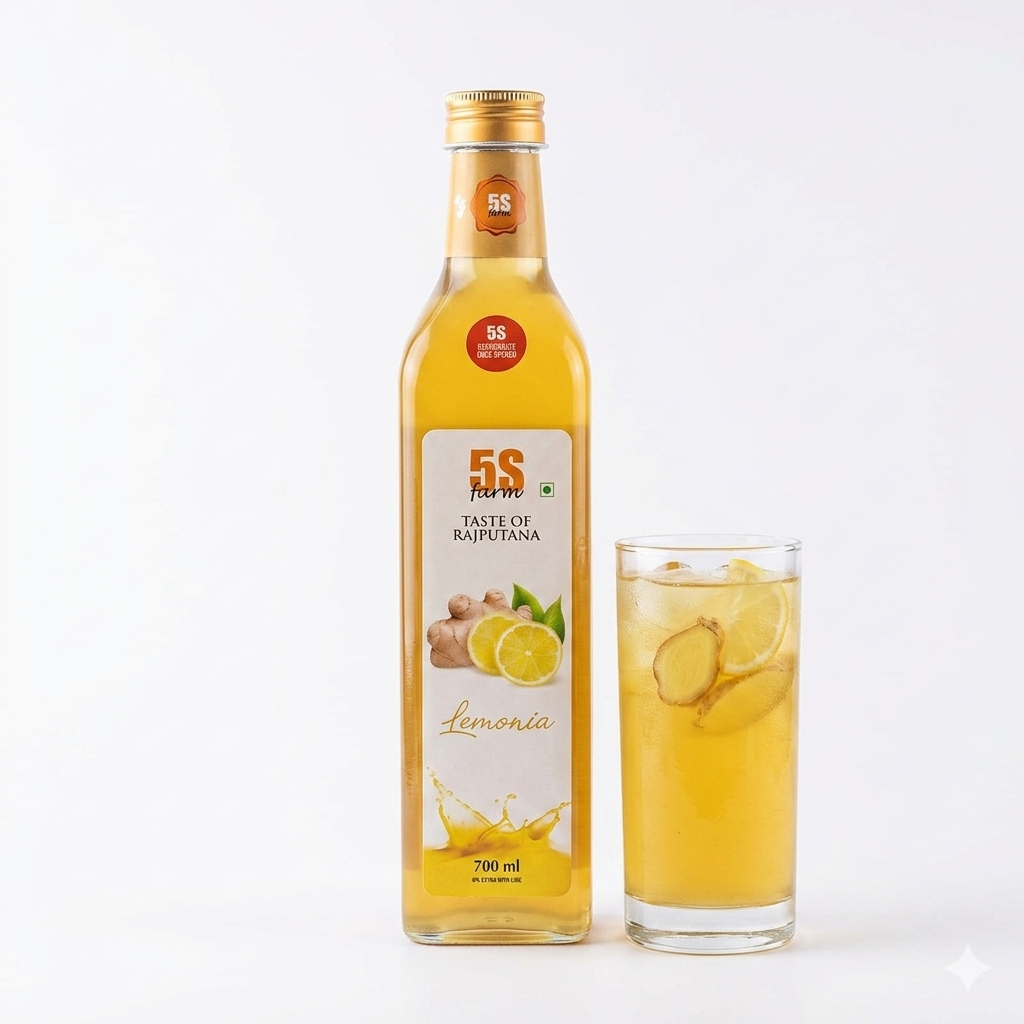 Sharbat | Lemonia – Taste Of Rajputana – No Added Artificial Colors, Distillation &amp;amp; No Added Preservatives – 5S Farm – 700ml