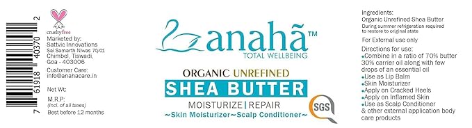 Body Butter | Shea Butter – Moisturize – Repair – Unrefined – Organic – Cruelty Free – Skin Moisturizer &amp; Scalp Conditioner – Anaha – 200gm