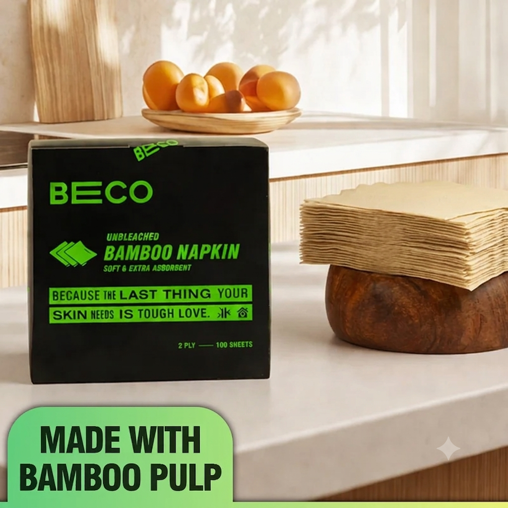 Unbleached Bamboo Napkins-Soft & Extra Absorbent - Sustainable Bamboo Serving Napkins - Beco - 100 Sheets