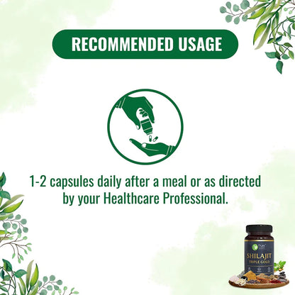 Shilajit Triple Gold (Fights Fatigue And Promotes Vitality) - 700mg - Natural - Indian - Stamina &amp; Vigor - Pure Nutrition – 30Capsule