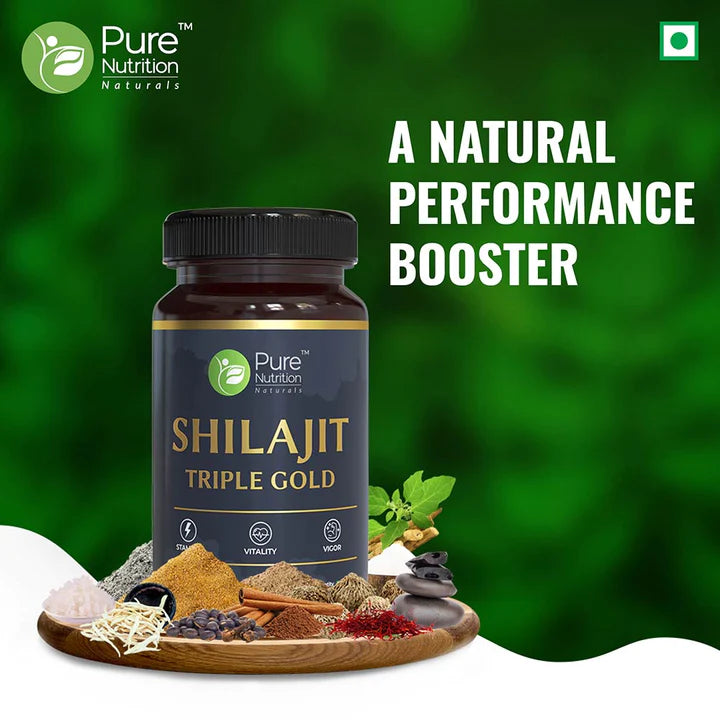 Shilajit Triple Gold (Fights Fatigue And Promotes Vitality) - 700mg - Natural - Indian - Stamina &amp; Vigor - Pure Nutrition – 30Capsule