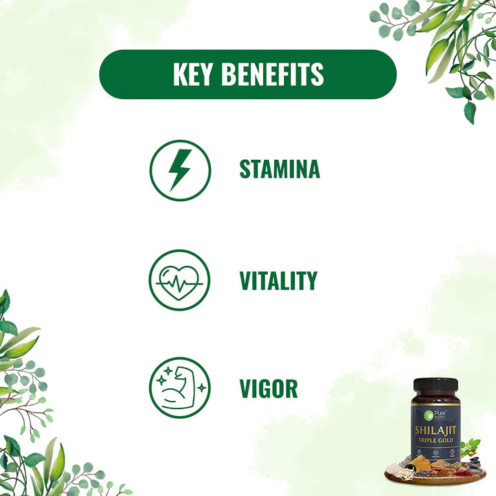Shilajit Triple Gold (Fights Fatigue And Promotes Vitality) - 700mg - Natural - Indian - Stamina &amp; Vigor - Pure Nutrition – 30Capsule
