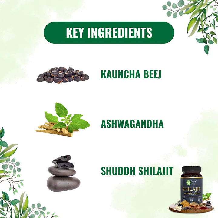 Shilajit Triple Gold (Fights Fatigue And Promotes Vitality) - 700mg - Natural - Indian - Stamina &amp; Vigor - Pure Nutrition – 30Capsule