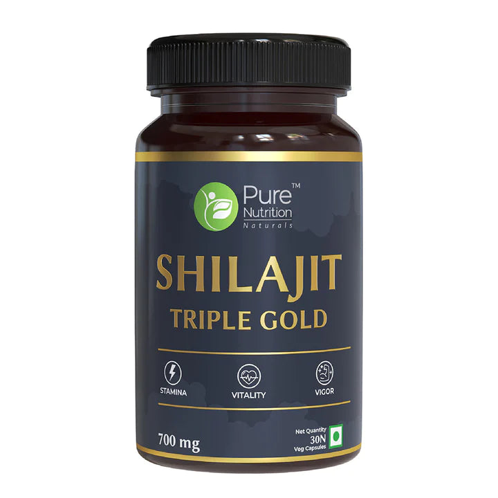 Shilajit Triple Gold (Fights Fatigue And Promotes Vitality) - 700mg - Natural - Indian - Stamina &amp; Vigor - Pure Nutrition – 30Capsule