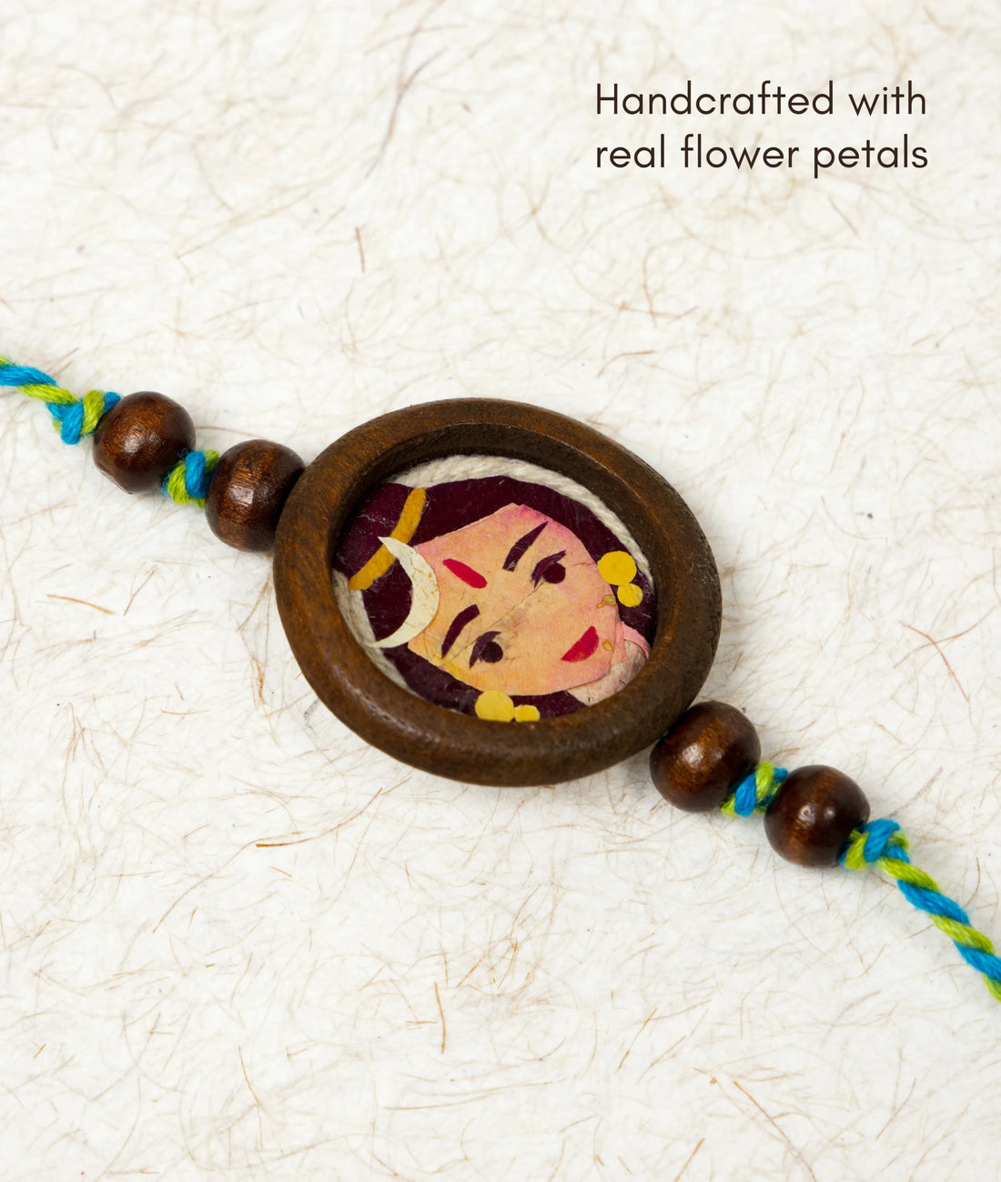 Rakhi | Shiv Rakhi (Made From Cotton, Jute, Wooden beads &amp; With Pressed Flower Petals) – Handcrafted – Eco Friendly – Nature’s Soul