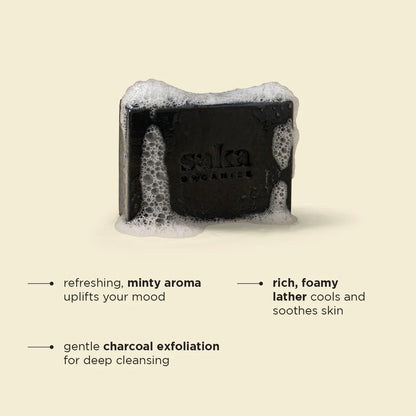 Soap |Springtime Medley (Charcoal &amp; Mint Soap) – Handcrafted – Saka Organics – 120gm
