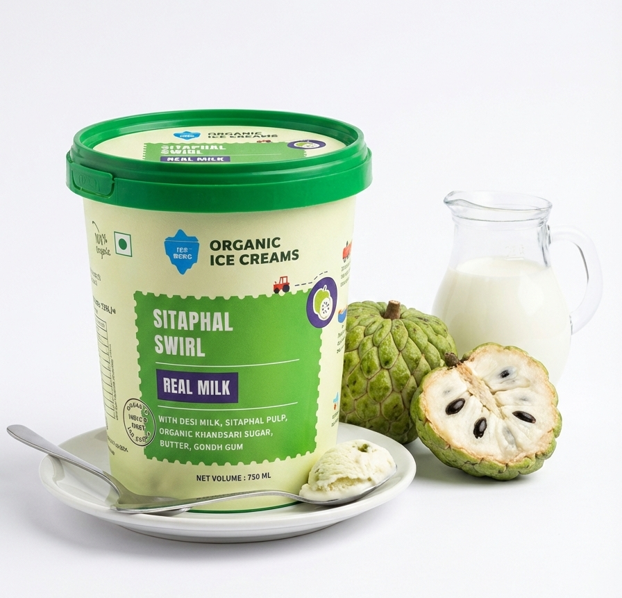 Ice Cream | Sitaphal Swirl Ice Cream (Made From Real Milk, Gondh Gum, Organic Butter, Sitaphal ) - Churned with authentic &amp; Real Ingredients - Iceberg Organic Ice Cream - 750ml