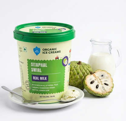 Ice Cream | Sitaphal Swirl Ice Cream (Made From Real Milk, Gondh Gum, Organic Butter, Sitaphal ) - Churned with authentic &amp; Real Ingredients - Iceberg Organic Ice Cream - 750ml