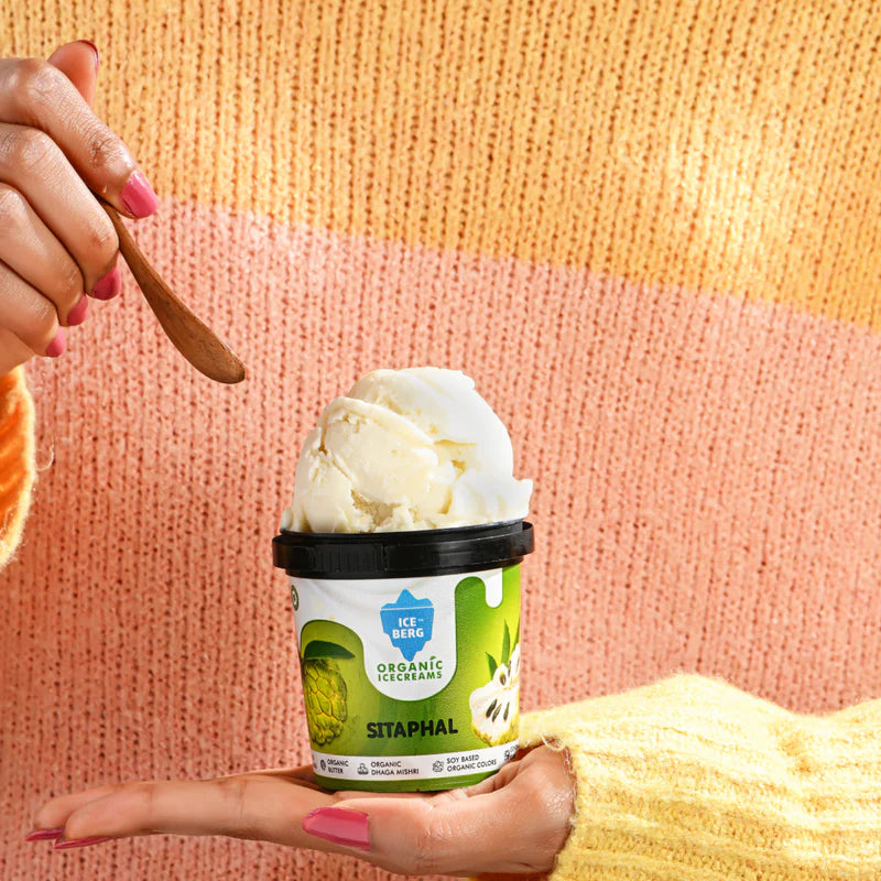 Ice Cream | Sitaphal Swirl Ice Cream (Made From Real Milk, Gondh Gum, Organic Butter, Sitaphal ) - Churned with authentic &amp; Real Ingredients - Iceberg Organic Ice Cream - 125ml