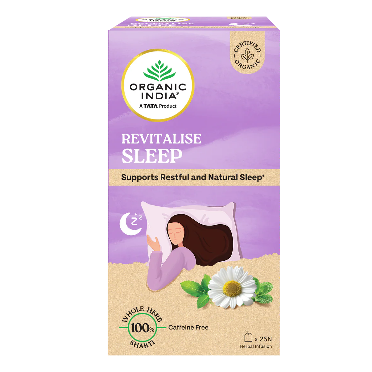 Tea| Revitalise Sleep (Whole Herbs) - Supports Restful &amp; Natural Sleep - 100% Plant Based  – Certified Organic - Caffeine free- Organic India-25 Tea Bag