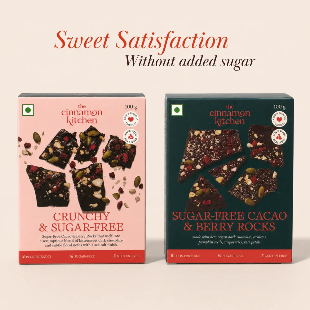 Sugar-Free Cacao &amp; Berry Rocks - Organic - Vegan, Gluten Free, PCOS Free &amp; Refined Sugar Free-No Maida, Dairy &amp;amp; Preservatives - The Cinnamon Kitchen - 50gm