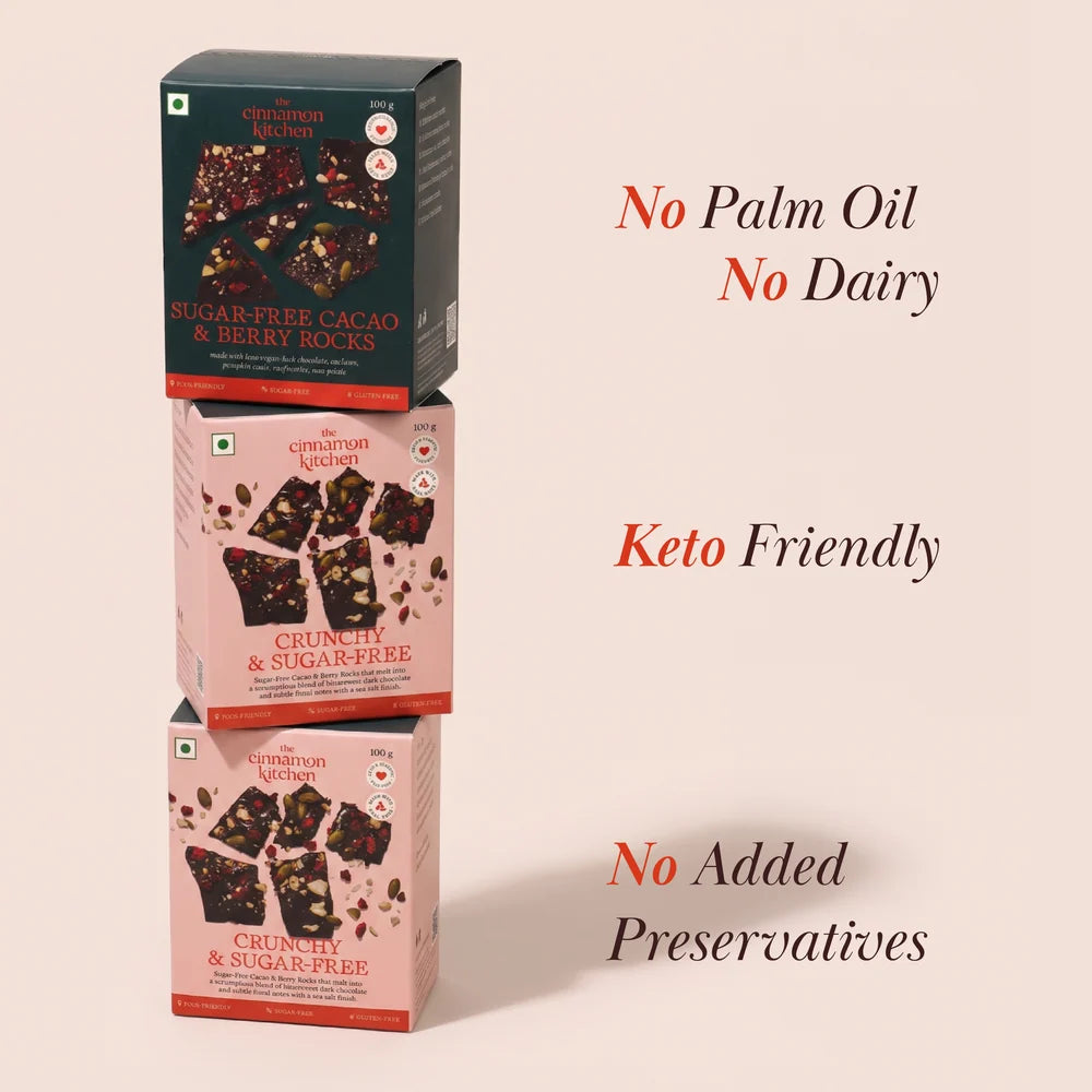 Sugar-Free Cacao &amp; Berry Rocks - Organic - Vegan, Gluten Free, PCOS Free &amp; Refined Sugar Free-No Maida, Dairy &amp;amp; Preservatives - The Cinnamon Kitchen - 50gm