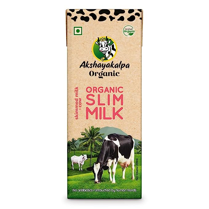 Cow Milk | Slim (Skimmed Milk) – Certified Organic – Antibiotic Free – No Adulterants, Preservatives & No Stress Hormone – Akshayakalpa - Pack of 12