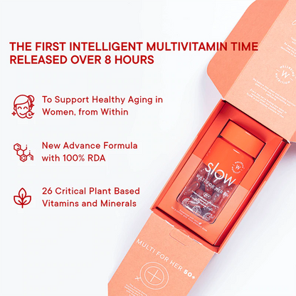 Slow - Multivitamin for Her 50+ – Astaxanthin, Vegan Omega &amp;amp; Critical Vitamins &amp;amp; Minerals – Time Conscious Supplement In Flaxseed Oil – Recharge &amp;amp; Restore – No Wheat – Wellbeing Nutrition – 60 Capsules