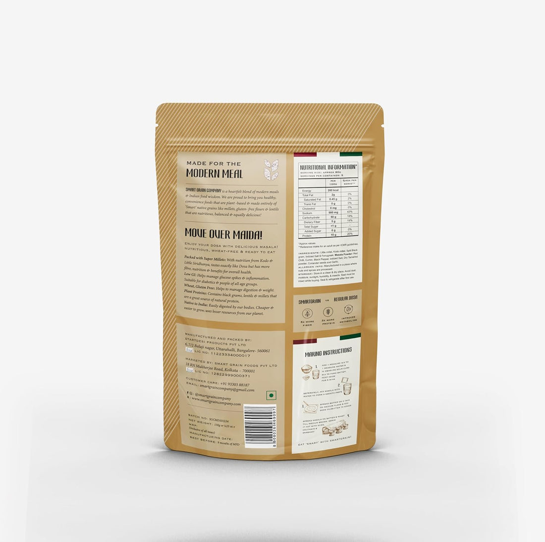 Dosa | Millet Masala Dosa - Gluten Free, Maida Free &amp; Wheat Free - Smart Grain - 7-8 Dosas - 150gm