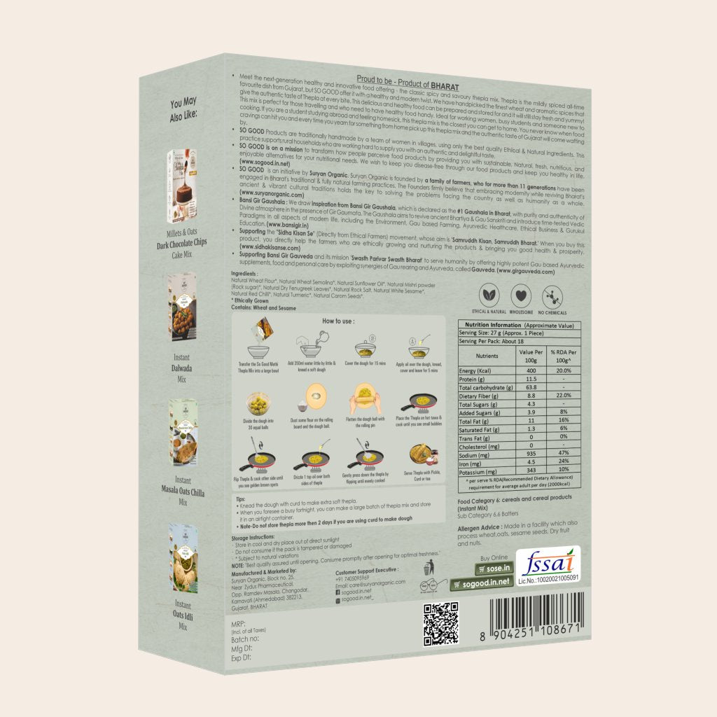 Methi Thepla | Instant Methi Thepla Mix (Made With Ethical Ingredients) - No Added Preservatives &amp; No Added Flavour - SOSE – 500gm