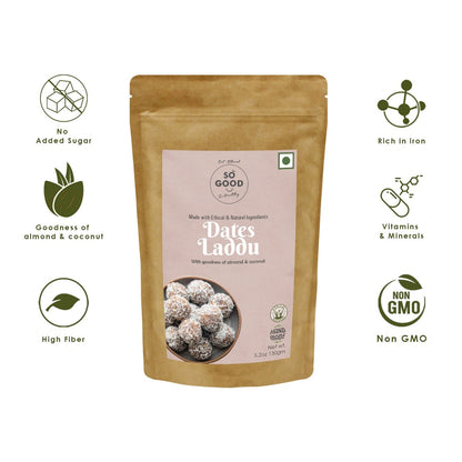Ladoo | Dates Ladoo (With Goodness Of Almond &amp; Coconut) - Made With Ethical &amp; Natural Ingredients - No Added Sugar, Non GMO &amp; High In Fiber - So Good - 150gm