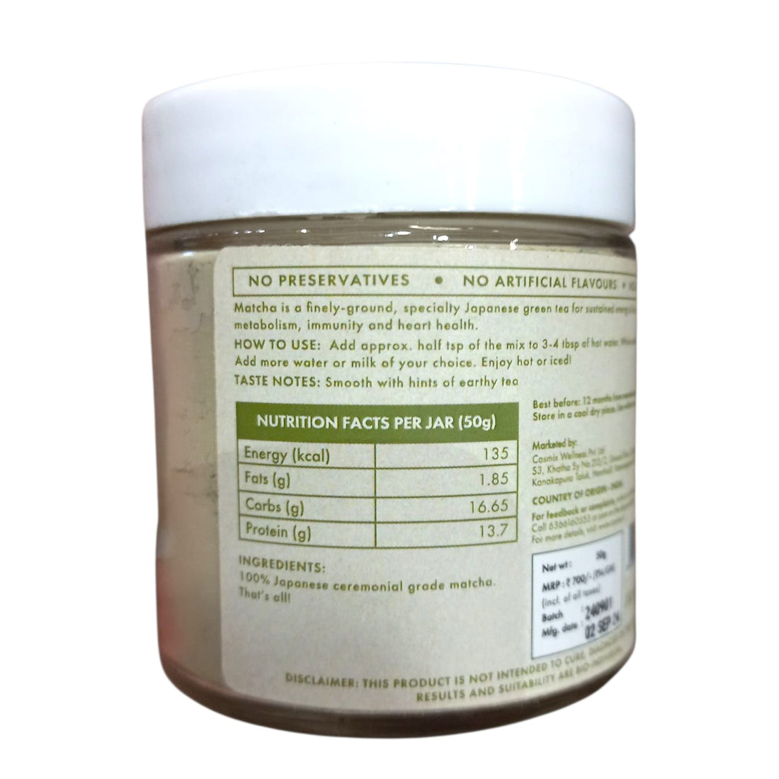 Matcha | So Matcha Better - 100% Ceremonial Grade Matcha - No Added Artificial Flavours &amp; No Added Colour – Cosmix – 50gm