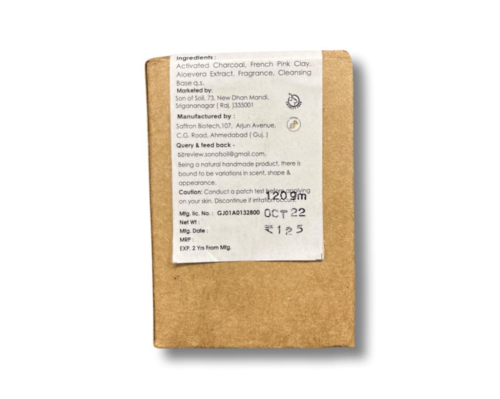 Soap | (Charcoal &amp;amp; French Clay) - Handcrafted - Son Of Soil - 120gm