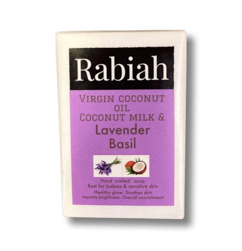 Soap | Lavender Basil (Blend Of Virgin Coconut Oil And Milk With Lavender &amp;amp; Basil) – Best For Babies – Hand Crafted – Healthy Glowing, Soothes Skin &amp;amp; Sensitive Skin – Rabiah – 100gm