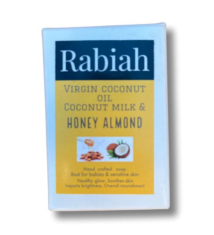 Soap | Honey Almond (Blend Of Virgin Coconut Oil &amp;amp; Milk With Honey Almond) – Best For Babies – Hand Crafted – Healthy Glowing, Soothes Skin &amp;amp; Sensitive Skin – Rabiah – 100gm