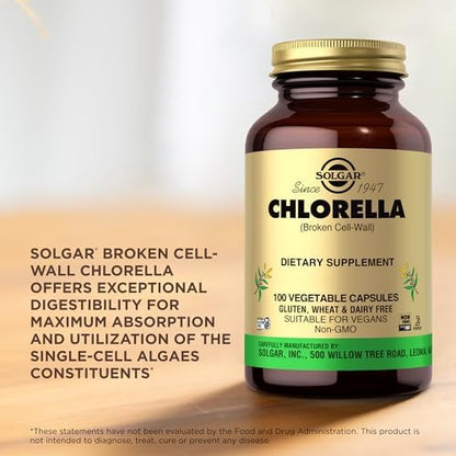 Chlorella | (Broken Cell Wall) - Vegan, Gluten Free, Wheat Free, Dairy Free &amp; Non GMO - Solgar - 100 Vegetables Capsules