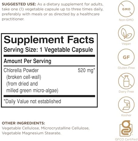 Chlorella | (Broken Cell Wall) - Vegan, Gluten Free, Wheat Free, Dairy Free &amp; Non GMO - Solgar - 100 Vegetables Capsules