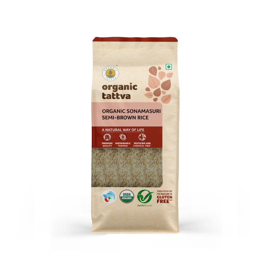 Rice | Sonamasuri Brown Rice – USDA Organic – Organic Tattva – 1000gm