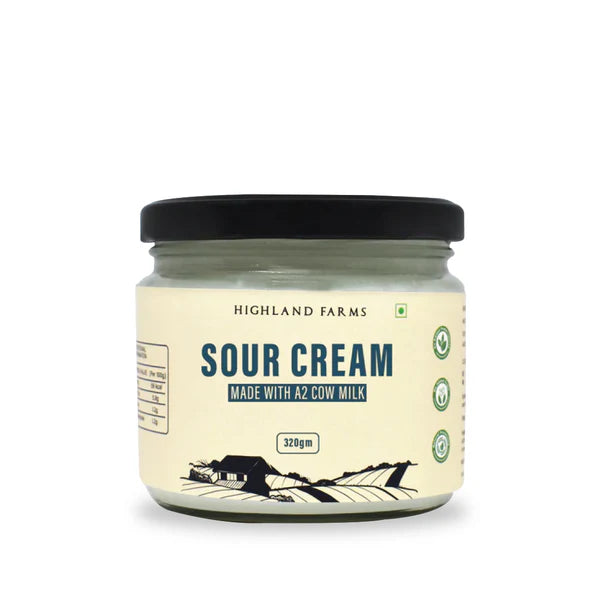 Sour Cream | (Made With A2 Cow Milk) – No Added Sugar &amp; No Added Preservatives – Highland Farms – 320gm