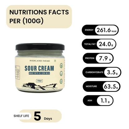 Sour Cream | (Made With A2 Cow Milk) – No Added Sugar &amp; No Added Preservatives – Highland Farms – 320gm