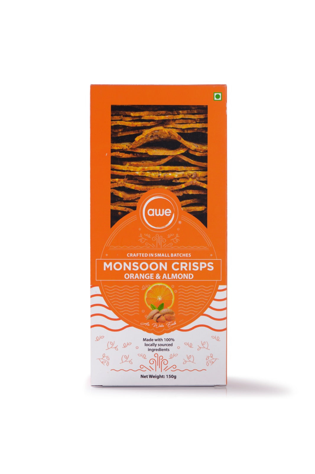 Crackers | Monsoon Crisps (Orange & Almond) - Made With 100% Locally Sourced Ingredients – No Added Preservatives & No Added MSG – Awe – 150gm