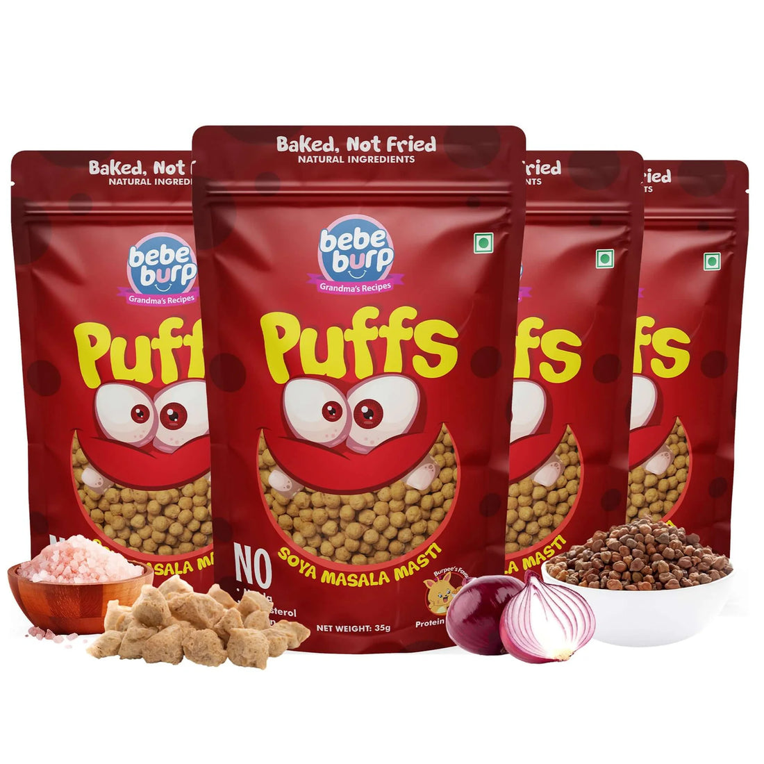 Puffs | Soya Masala Puff - Baked, Not Fried- Vegan Protein – Gluten Free, Cholesterol Free, No Added Preservatives & No Trans Fat – Bebe Burp – 35gm