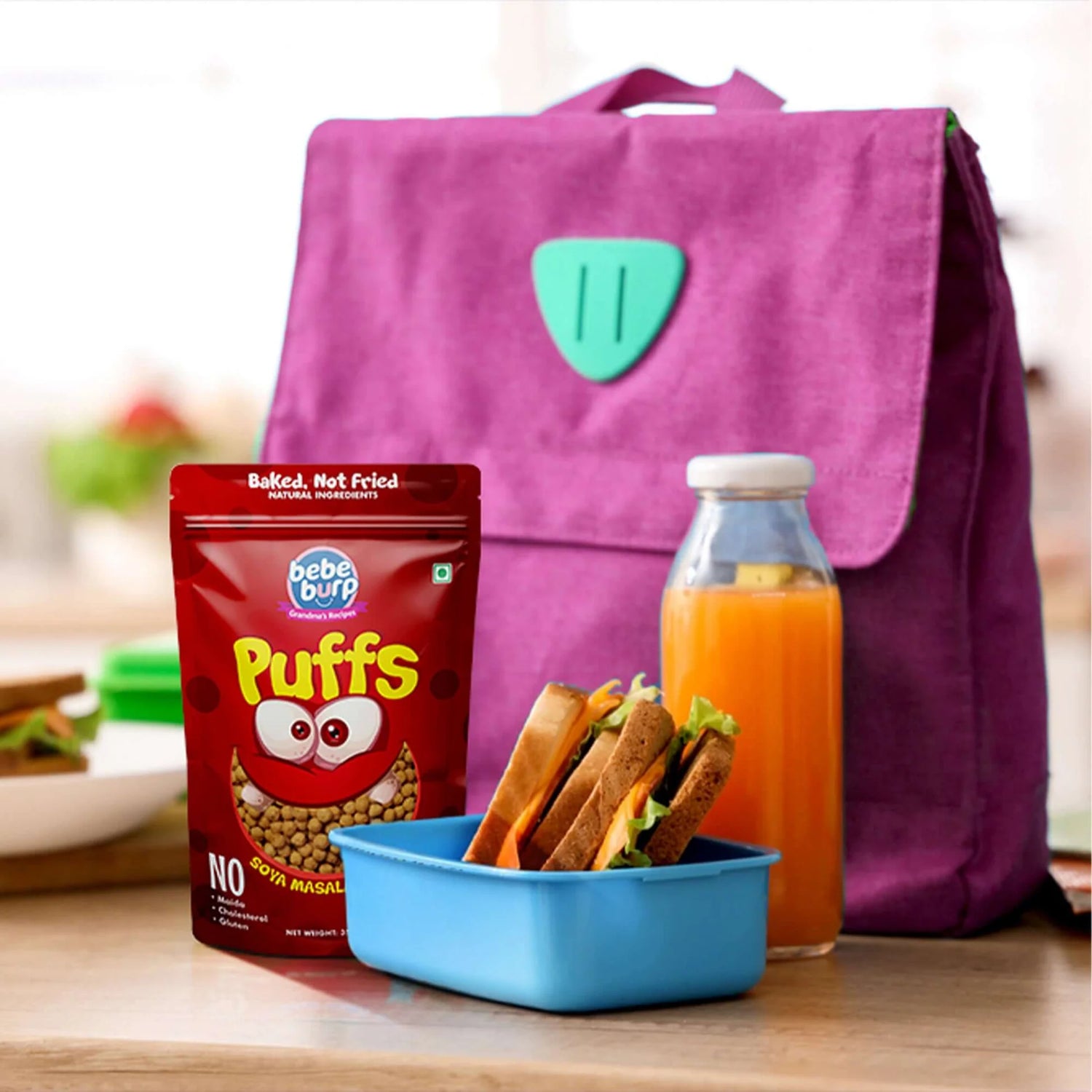 Puffs | Soya Masala Puff - Baked, Not Fried- Vegan Protein – Gluten Free, Cholesterol Free, No Added Preservatives &amp;amp; No Trans Fat – Bebe Burp – 35gm