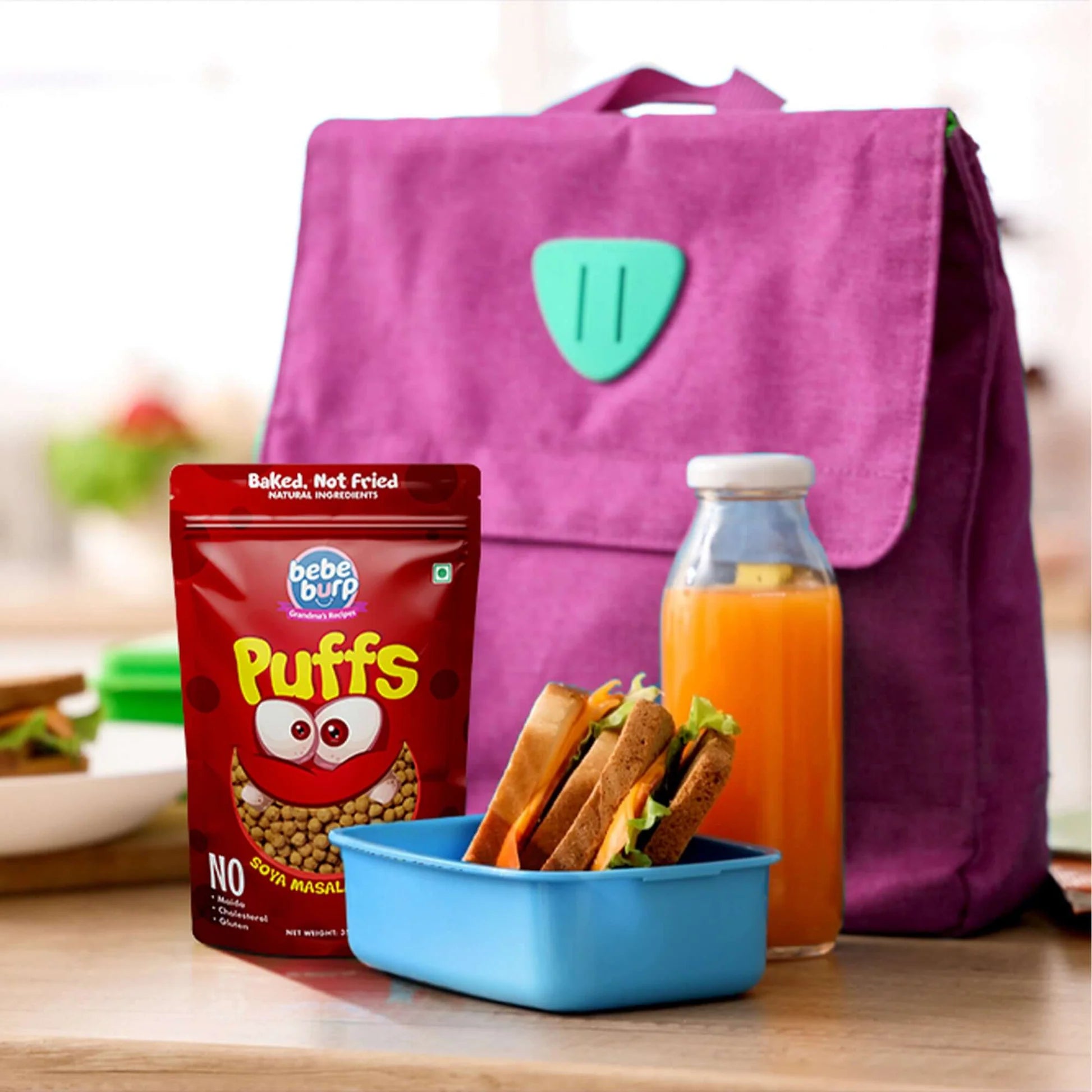 Puffs | Soya Masala Puff - Baked, Not Fried- Vegan Protein – Gluten Free, Cholesterol Free, No Added Preservatives &amp;amp; No Trans Fat – Bebe Burp – 35gm