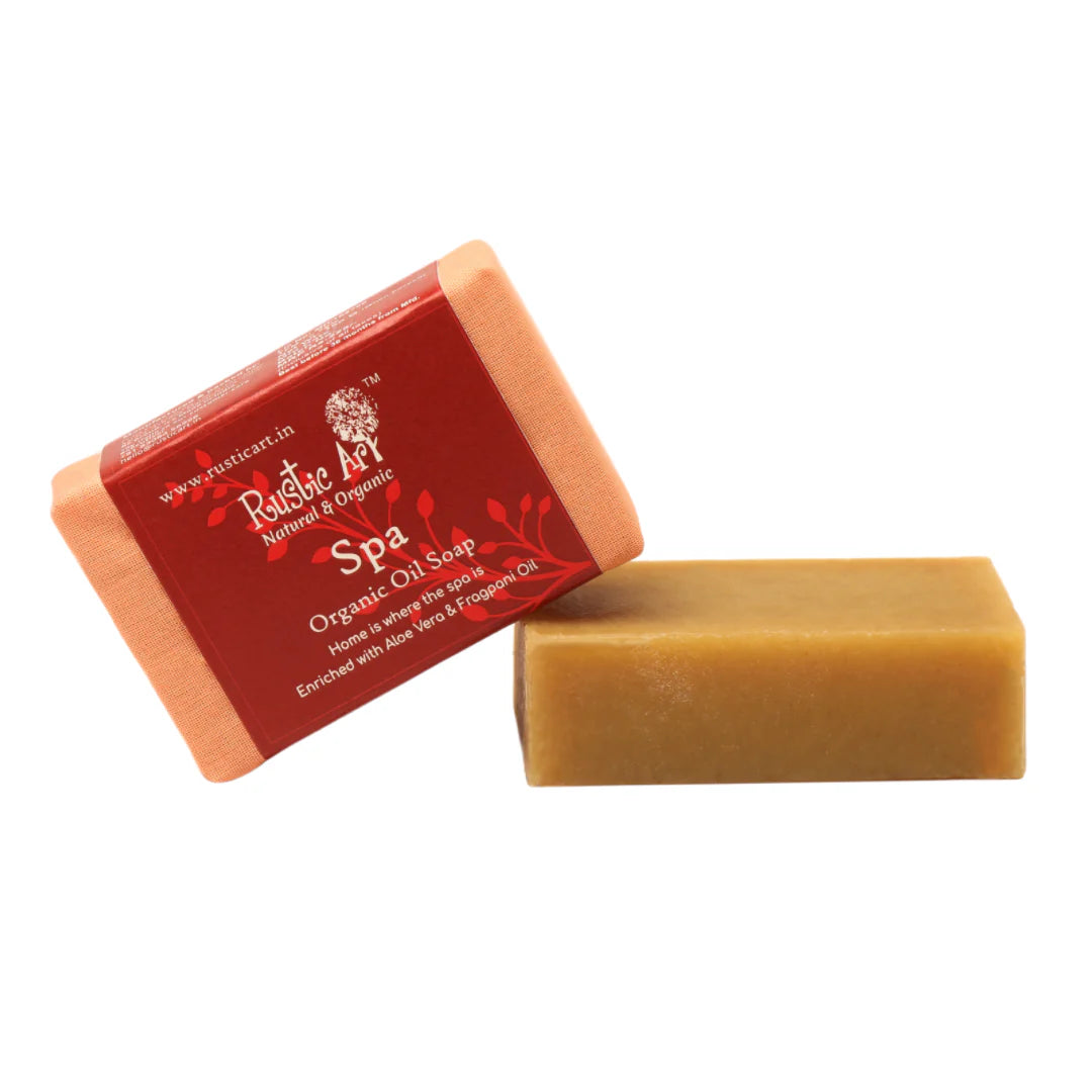 Soap | Spa Soap - Enriched With Aloe Vera & Fragpani Oil - Organic Oil Soap - Rustic Art - 100gm