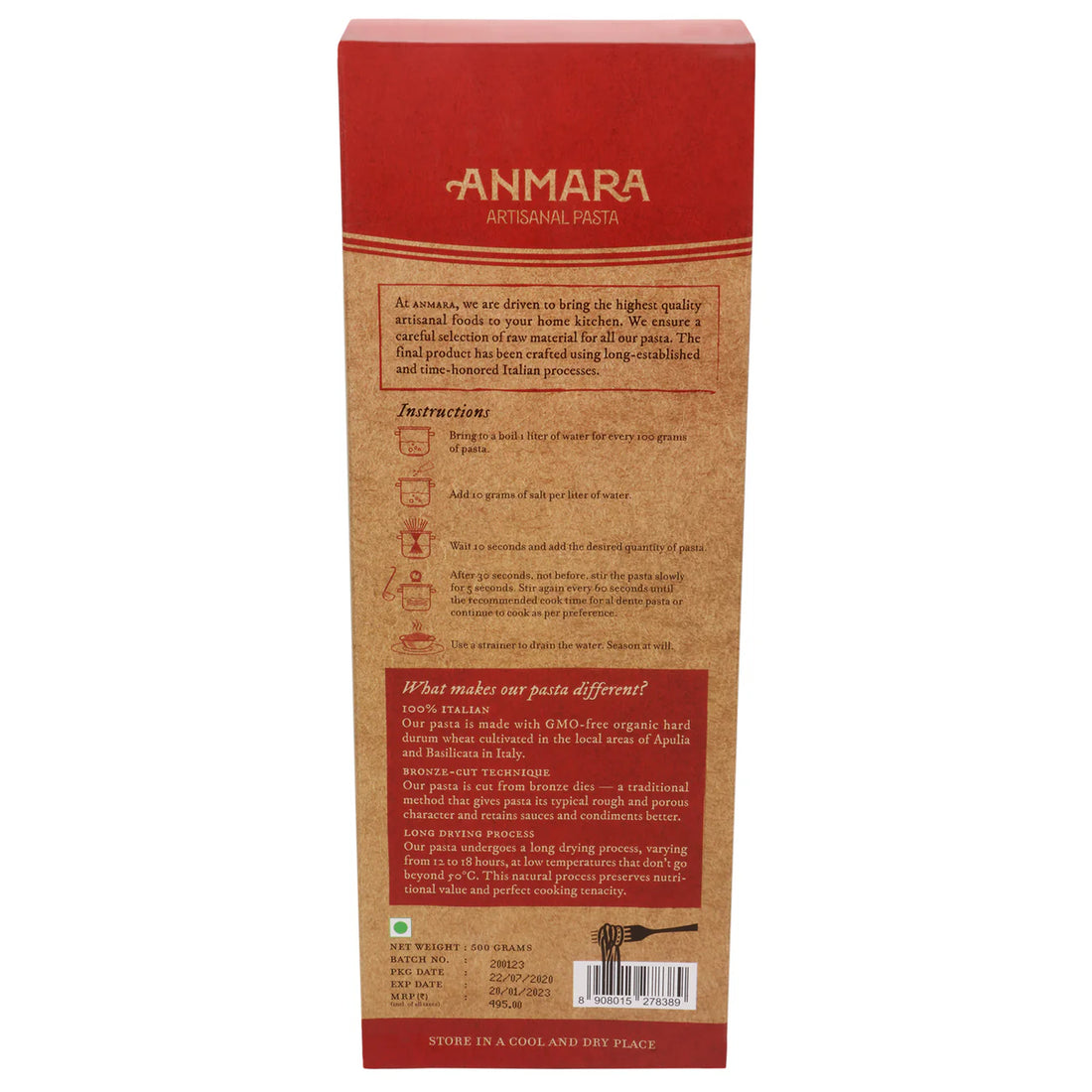 Pasta | Spaghetti Pasta (Hard Durum Wheat Pasta) - 100% Italian - Anmara – 500gm