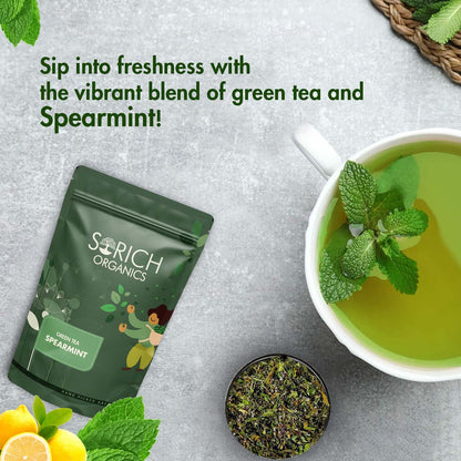 Tea | Spearmint Green Tea – No Added Sugars, Colorants, Artificial Additives, No Added Preservatives &amp;amp; High In Vitamin A, Iron &amp;amp; High In Antioxidants – Sorich Organics – 100gm