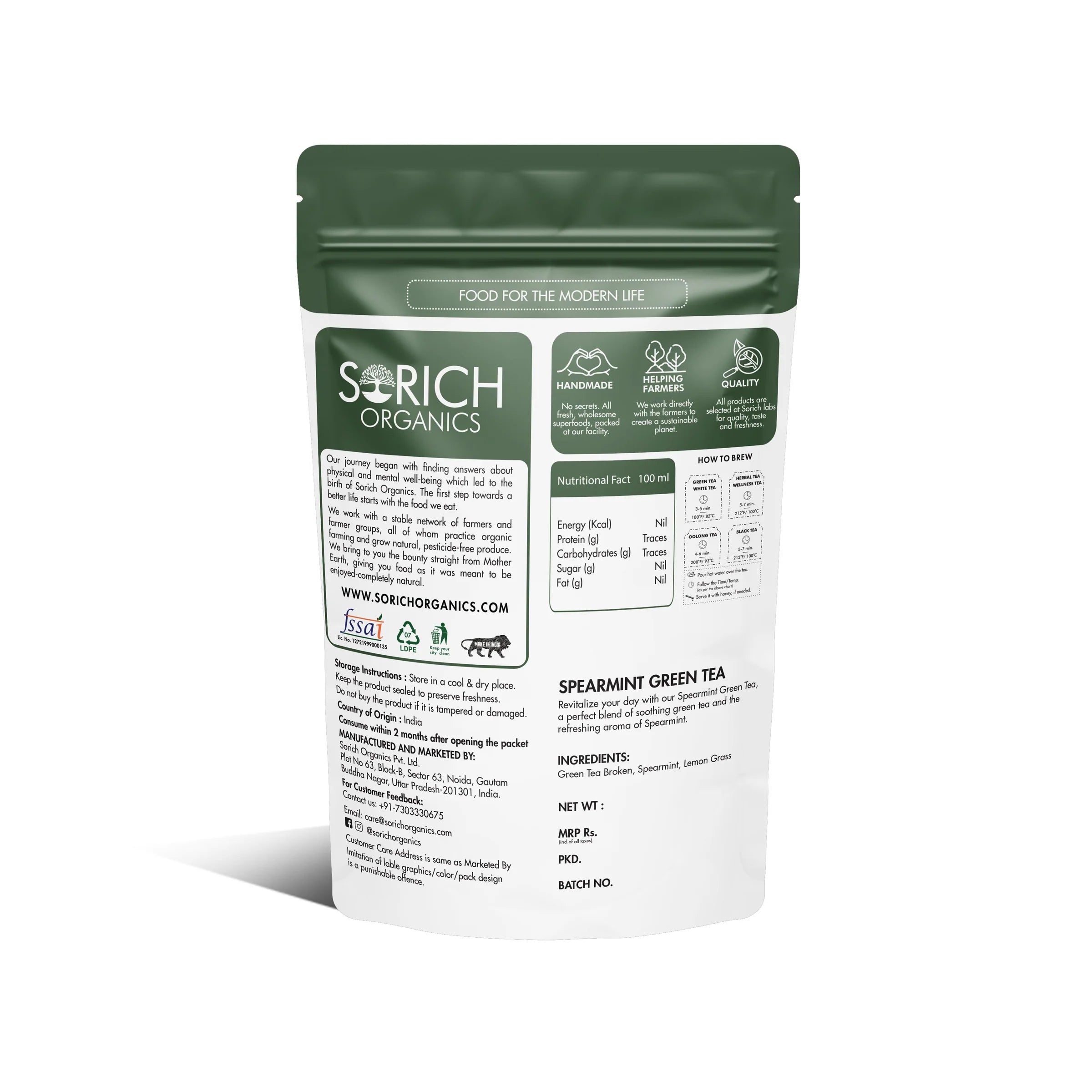 Tea | Spearmint Green Tea – No Added Sugars, Colorants, Artificial Additives, No Added Preservatives &amp;amp; High In Vitamin A, Iron &amp;amp; High In Antioxidants – Sorich Organics – 100gm