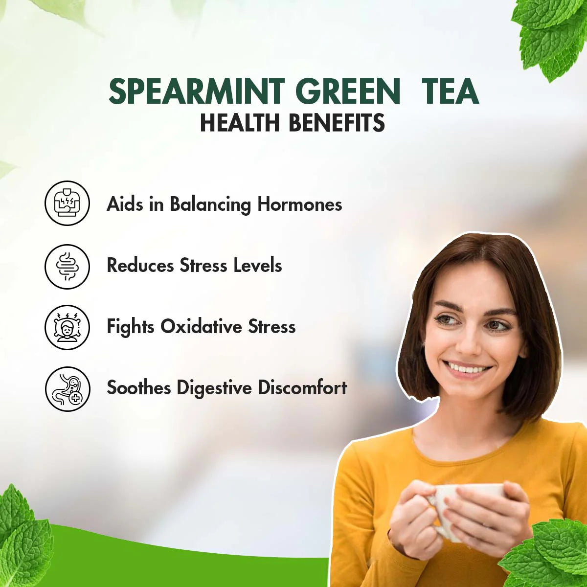 Tea | Spearmint Green Tea – No Added Sugars, Colorants, Artificial Additives, No Added Preservatives &amp;amp; High In Vitamin A, Iron &amp;amp; High In Antioxidants – Sorich Organics – 100gm