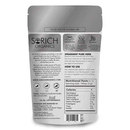 Tea | Spearmint Herbal Tea - Rich In Vitamins, High In Antioxidant &amp; Great Source Of Iron - Sorich Organics - 100gm